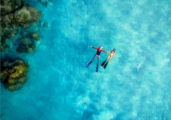A snorkeller exploring clear tropical water