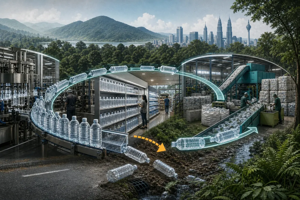 AI-generated editorial interpretation of bottled-water production, use and an incomplete plastic-recycling loop in Malaysia