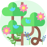 Illustration of tropical leaves and wildlife