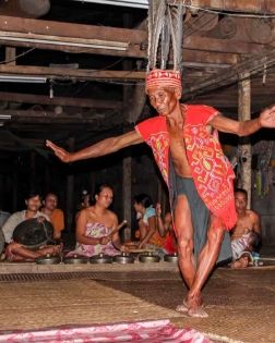 The communal interior of an Iban longhouse in Sarawak