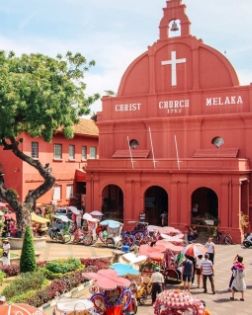Red heritage buildings at Dutch Square in Melaka