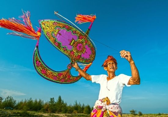 An ornate traditional Malaysian wau kite